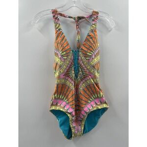 Trina Turk Women’s Capri Printed Lace Up Front One Piece Swimsuit Size 4